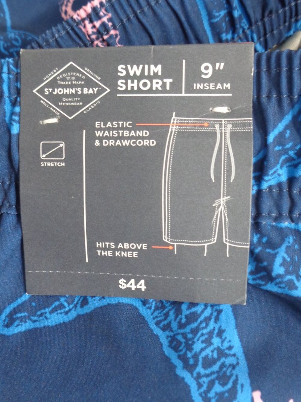 St. John's Bay Men's Large Swim Trunks Seahorse and Star Navy Blue Pink NWT - Picture 5 of 9